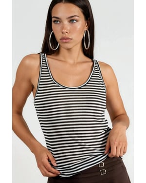 Gestreepte Geribde U-Hals Camisole Top