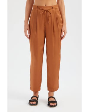 High Waist Drawstring Pleated Carrot fit Trousers