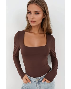 Slim Fit Vierkante Hals Gebreide Top