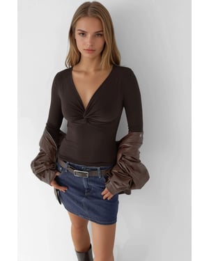 V-hals Twist-Front Lange Mouw Top