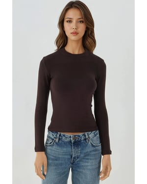 Ultra Zachte Aanraak Slim Fit Crew Neck Lange Mouw Basis Top