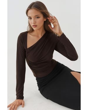Asymmetrische Kraag Lange Mouw Zachte Gebreide Top