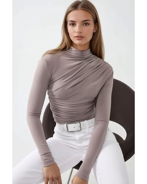 High Collar Drape Detail Blouse
