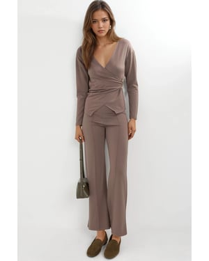 Accessoire Detail Blouse & Broek Twee-Stuk Set