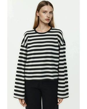 Gestreepte Viscose Gecombineerde Lange Mouwen Top