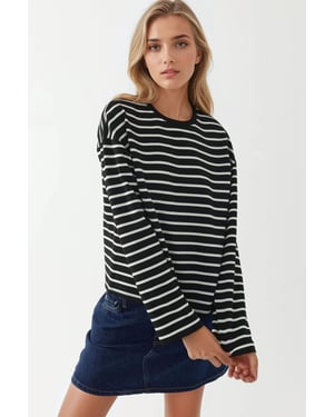 Gestreepte crewneck lange mouw katoenen top