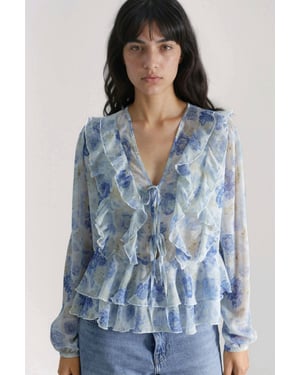 Rimpelige V-hals Patroon Blouse