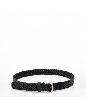Accessories Boss Braided Leather Belt with Pin Buckle in Black