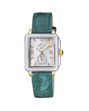 GV2 Women's Bari Diamond Mother of Pearl Dial Two Tone IP YG Case Leather Strap Watch