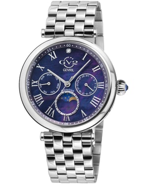 GV2 Florence Women's Blue Mother of Pearl Dial Diamond Cut Ring on Dial Stainless Steel Bracelet Watch