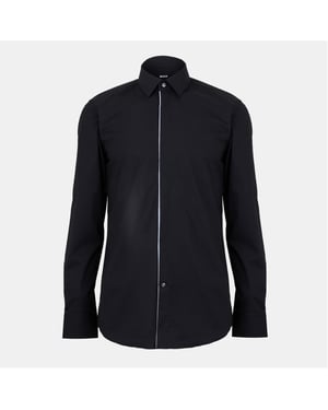 Men's Boss Collared Neck Point Collar Long Sleeve Shirt in Black