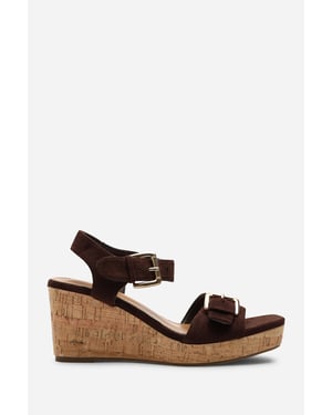 Olivine Double Strap Platform Dark Brown Suede Wedge