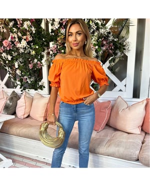 Women's AX Paris Off The Shoulder Frill Detail Top in Orange
