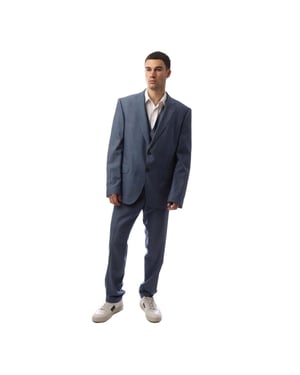 Men's Boss Solid Patterned Notch Collared Suit Jacket in Blue