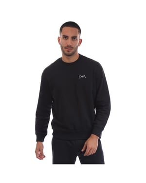 Men's Emporio Armani EA7 Crew Neck Ribbed Collar Long Sleeve Sweatshirt in Blu Navy