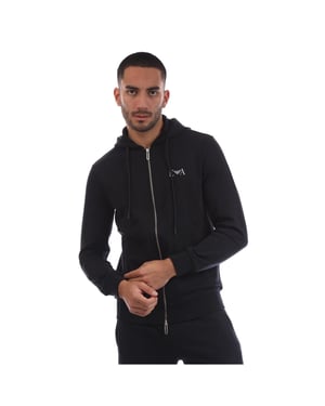 Men's Emporio Armani EA7 Hooded Neck Long Sleeve Sweatshirt with Zipper Pocket in Blu Navy