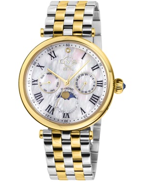 GV2 Florence Women's Mother of Pearl Dial Diamond Cut Ring on Dial Two Tone IP Gold Bracelet Watch