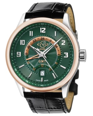 GV2 Men's Giromondo Green Dial Black Calfskin Leather Watch
