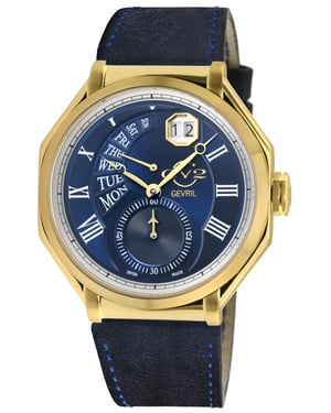 GV2 Men's Marchese IPYG Case, Blue Dial Watch, Genuine Italian Blue Leather Strap