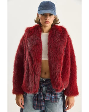 Faux Fur Kort Öppen Krage Kappa
