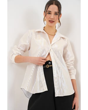 Oversized gestreepte blouse met knopen