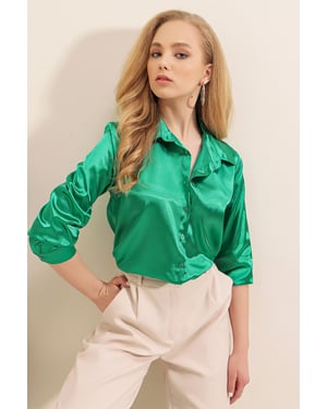 Satin Lange Mouwen Knopshirt