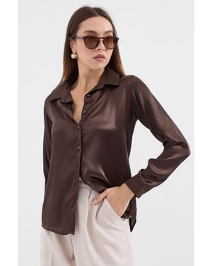 Satin Lange Mouw Knop-Up Shirt