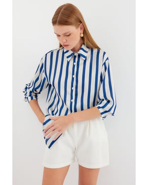 Satin Lange Mouw Knop-Up Shirt
