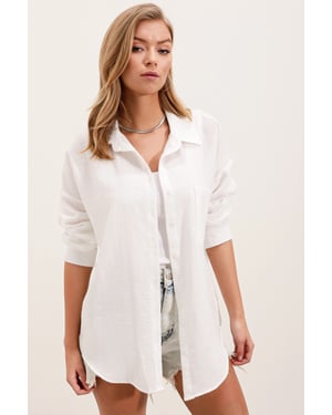 Linnen Gemengde Shirt met Knoopsluiting