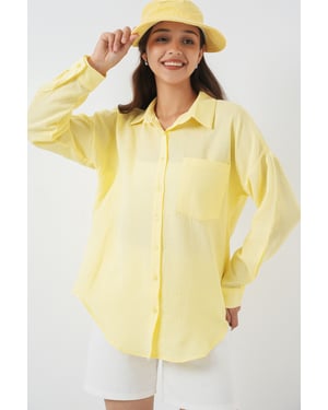Linnen Gemixt Shirt met Knopen Sluiting