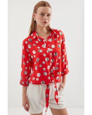 Gedrukte Viscose Blouse met Strik