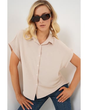 Losse Fit Poplin Shirt met Knopsluiting