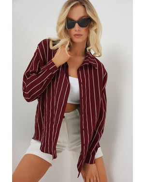 Gestreepte Oversized Blouse met Knopsluiting