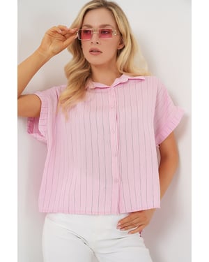 Gestreepte Crop Top met Knoopsluiting