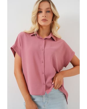 Losse Fit Poplin Shirt met Knopsluiting