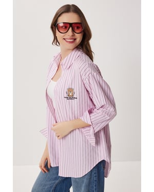 Överdimensionerad randig poplin skjorta med broderi
