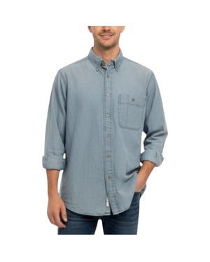 Wrangler Mens Denim Shirt Vintage Long Sleeve Retro Lightweight Snap Button Top