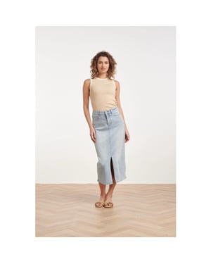 Smashed Lemon Lichtblauwe midi rok met split |
