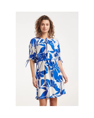 Smashed Lemon Blauw en wit korte jurk met abstracte bloemenprint |