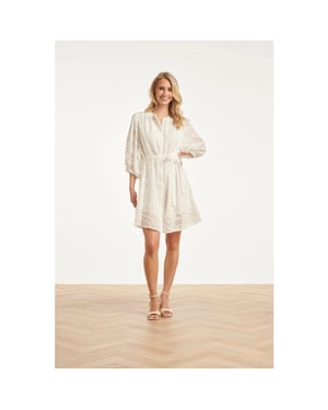 Smashed Lemon Jurk met abstracte structuurstof |