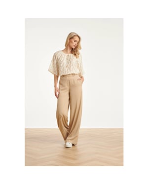 Smashed Lemon Crème top met transparante fringe structuurstof |