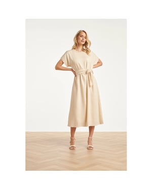 Smashed Lemon Dames jurk met strikceintuur en golvende details |