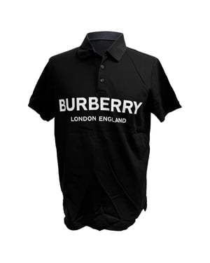 Burberry Luckland Logo Print Polo in Black Cotton