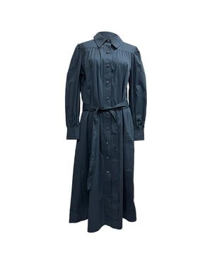 Tory Burch Artist Long Sleeve Midi Shirt Dress in Navy Blue Cotton