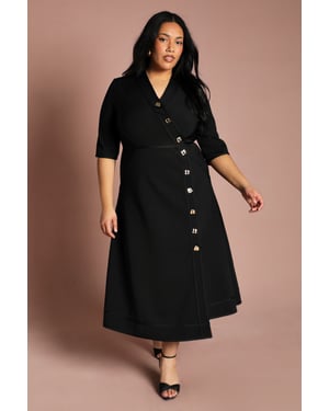 Plus Ribbed Bandage Button Down Midi Dress