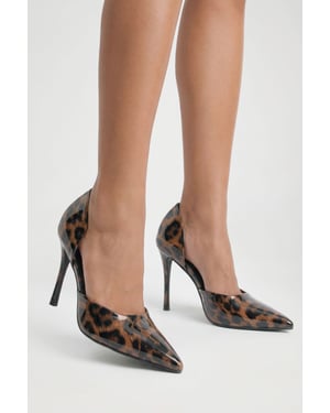 Wide Fit Leopard Patent Court Shoes