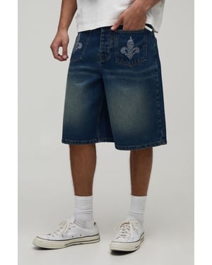 Fleur De Lis Rhinestone Denim Jorts
