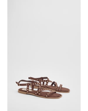 Ellis Faux Suede Studded Gladiator Flat Sandals