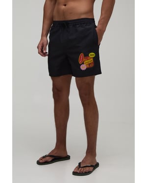 Sticker Print Mid Length Swim Short