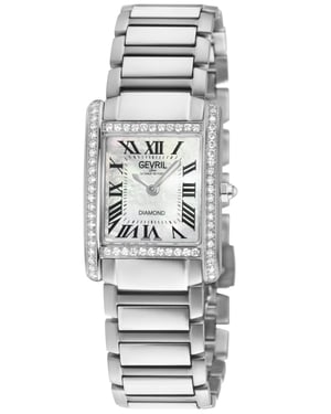 Gevril Women's Regina Swiss Diamond Watch, White MOP Dial, 316L SS Diamond Case, 316L Stainless Steel Bracelet.